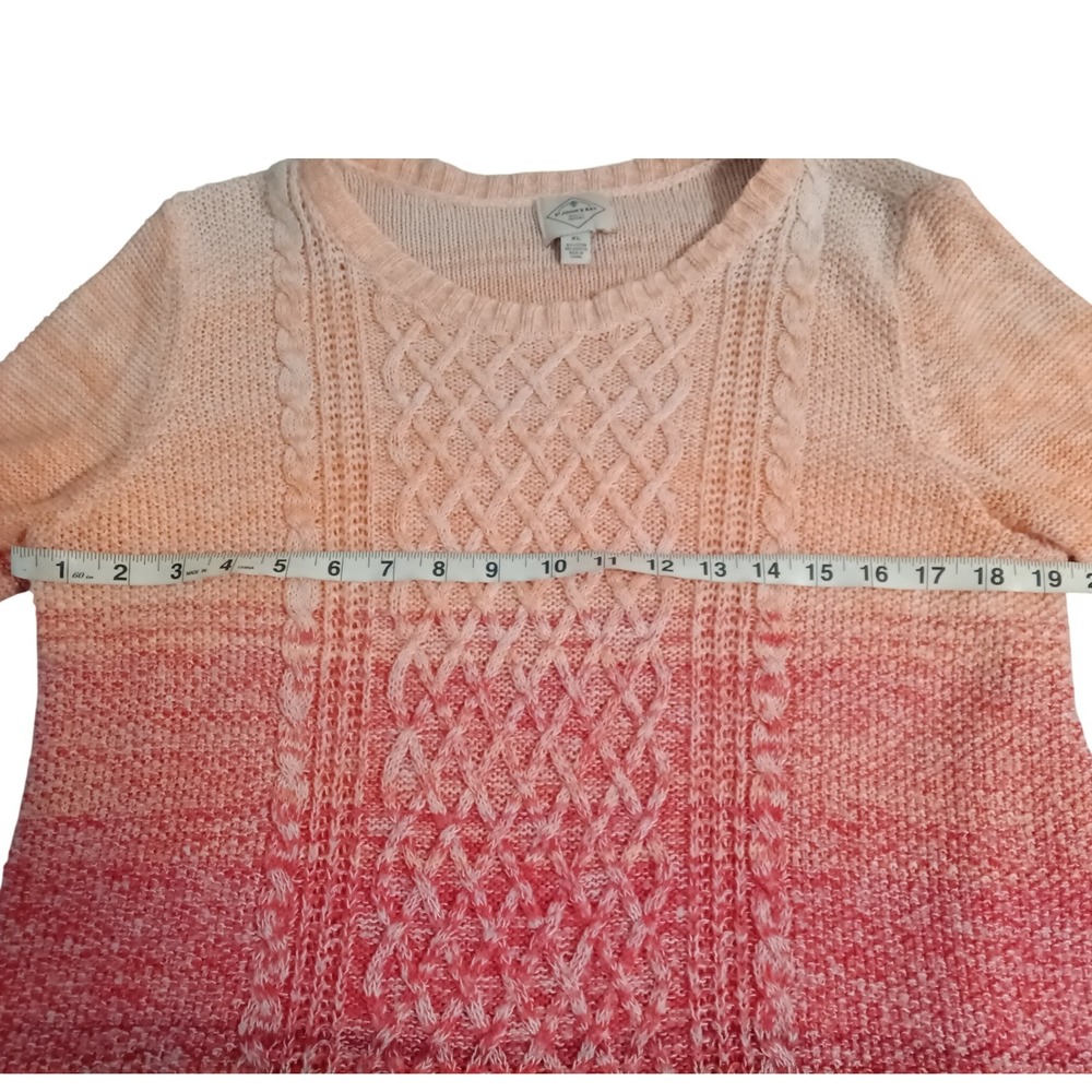 St Johns Bay Women XL Ombre Pink Cable Knit Cotton Acrylic Sweater Long Sleeve - Picture 7 of 10